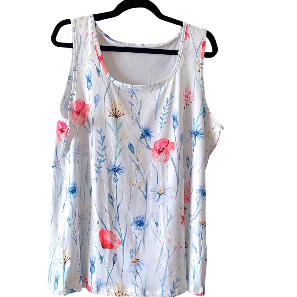 Floral Tank Top Sleeveless‎ Casual Summer Blouse Lightweight Size L